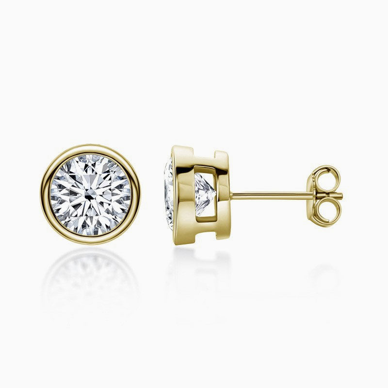 Sterling Silver Round Moissanite Solitaire Stud Earrings Gold / 0.5Ct