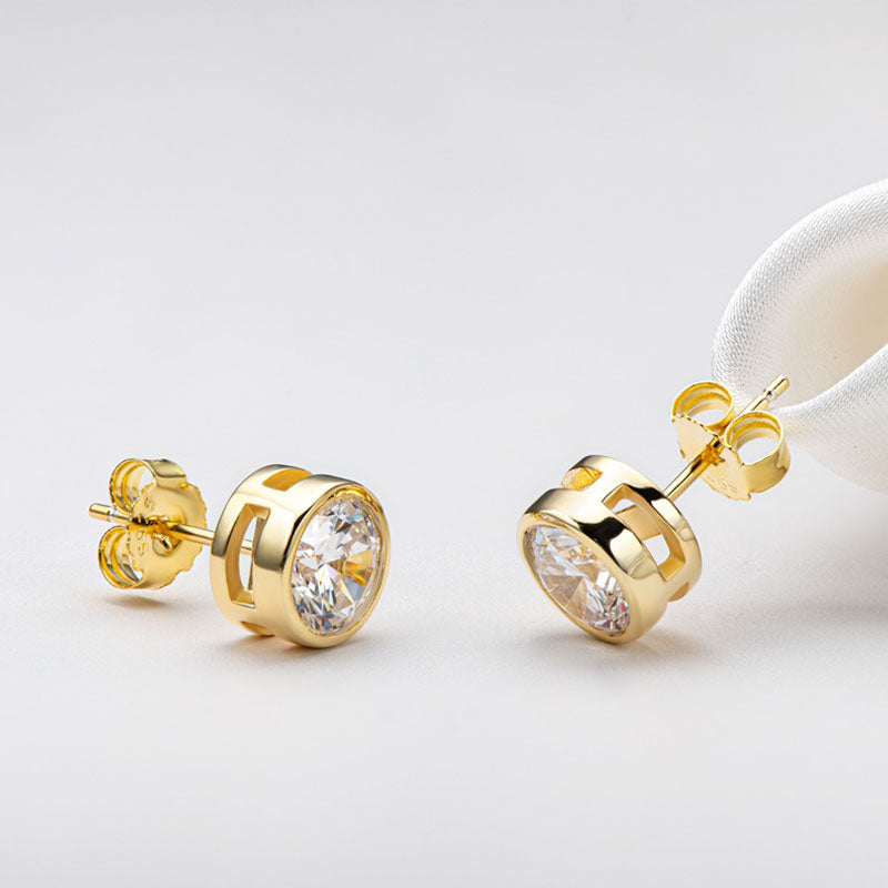 Sterling Silver Round Moissanite Solitaire Stud Earrings