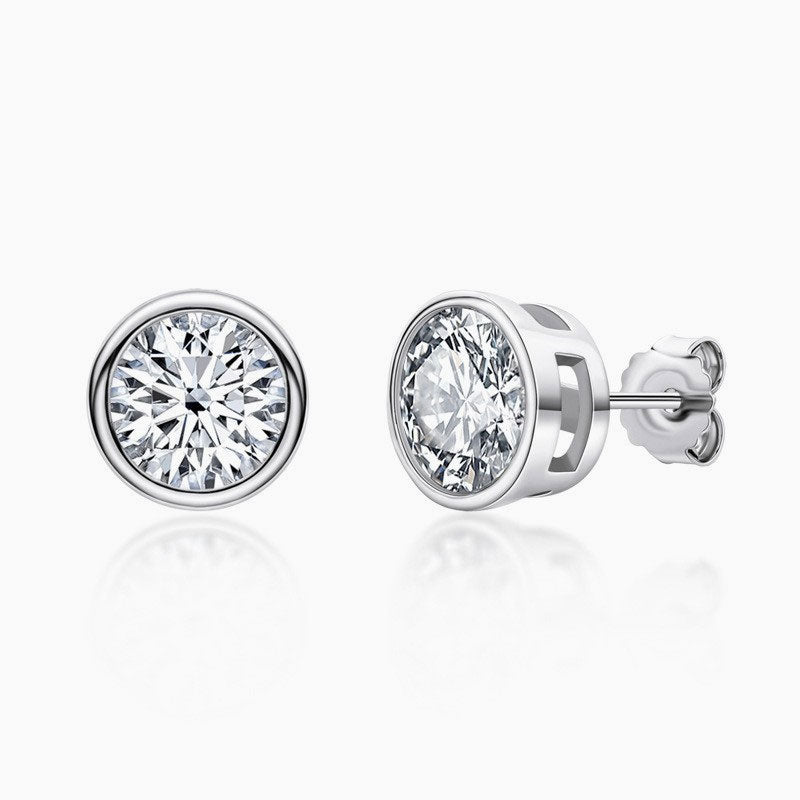 Sterling Silver Round Moissanite Solitaire Stud Earrings / 0.5Ct