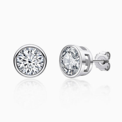 Sterling Silver Round Moissanite Solitaire Stud Earrings / 0.5Ct