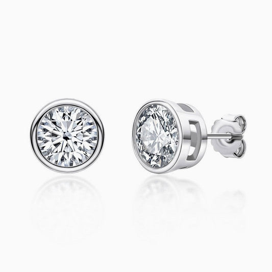 Sterling Silver Round Moissanite Solitaire Stud Earrings / 0.5Ct