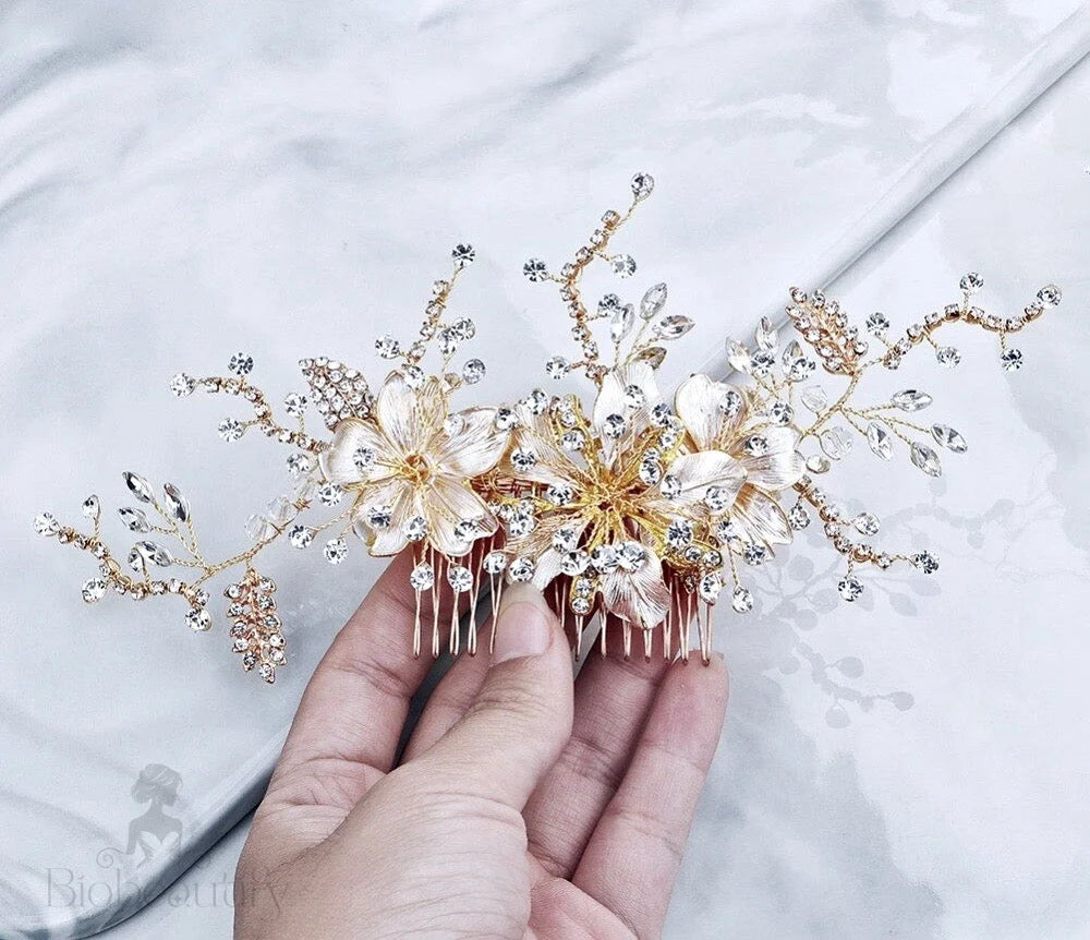 Claudia Crystal Hair Comb For Brides - Gold And Silver Options