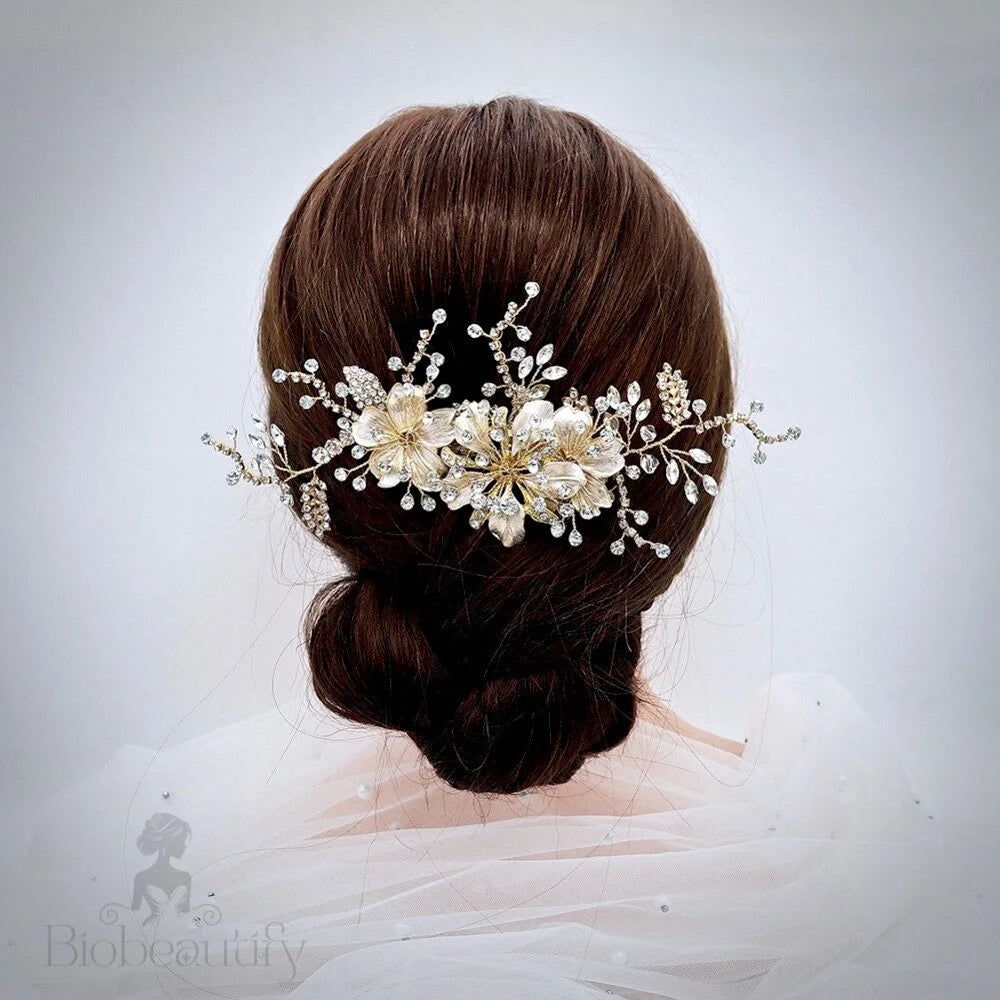 Claudia Crystal Hair Comb For Brides - Gold And Silver Options