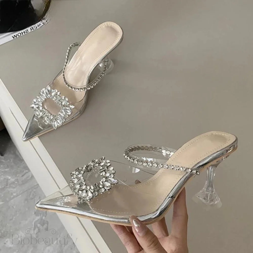 Clear Pvc Square Buckle Pumps With Perspex High Heel