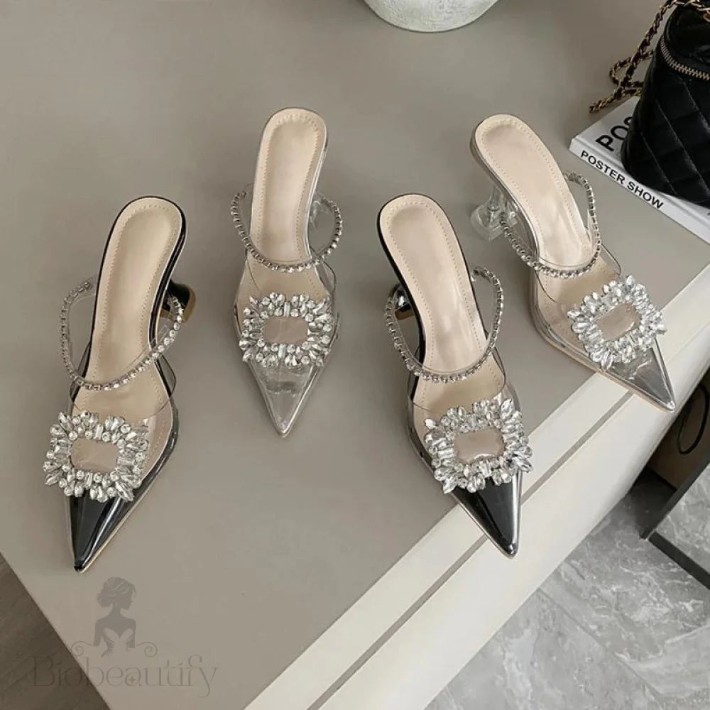 Clear Pvc Square Buckle Pumps With Perspex High Heel