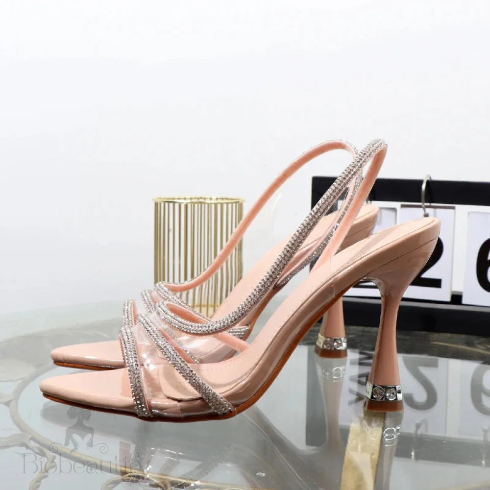 Clear Rhinestone Stiletto Sandals With 10Cm High Heels For Summer