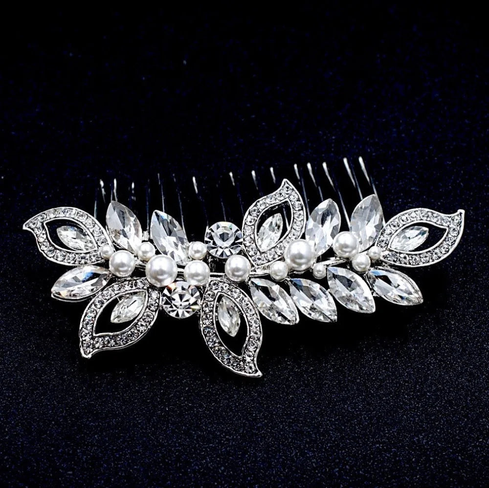 Cleo Pearl Crystal Bridal Hair Comb In Rose Gold And Silver