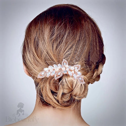 Cleo Pearl Crystal Bridal Hair Comb In Rose Gold And Silver