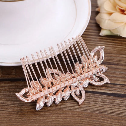 Cleo Pearl Crystal Bridal Hair Comb In Rose Gold And Silver