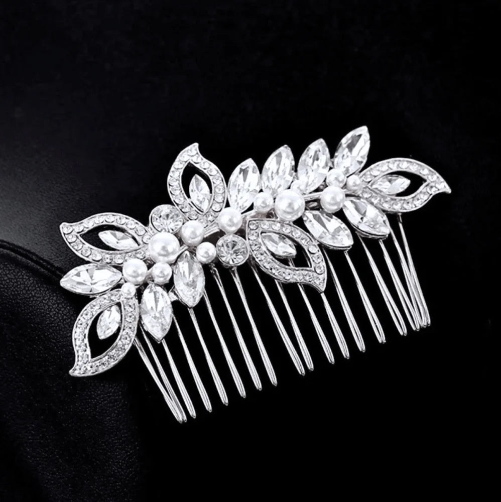 Cleo Pearl Crystal Bridal Hair Comb In Rose Gold And Silver