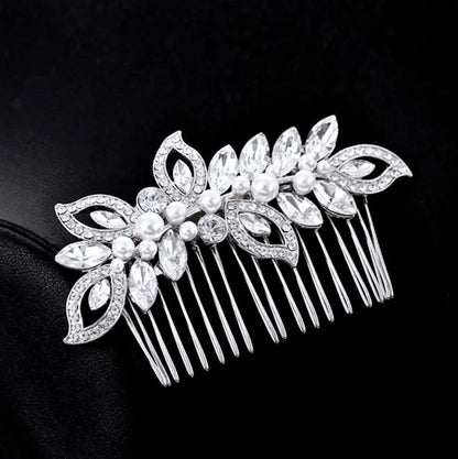 Cleo Pearl Crystal Bridal Hair Comb In Rose Gold And Silver