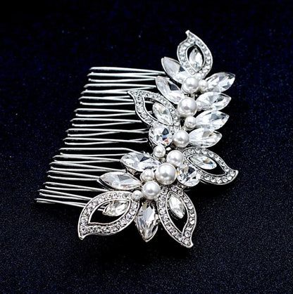 Cleo Pearl Crystal Bridal Hair Comb In Rose Gold And Silver