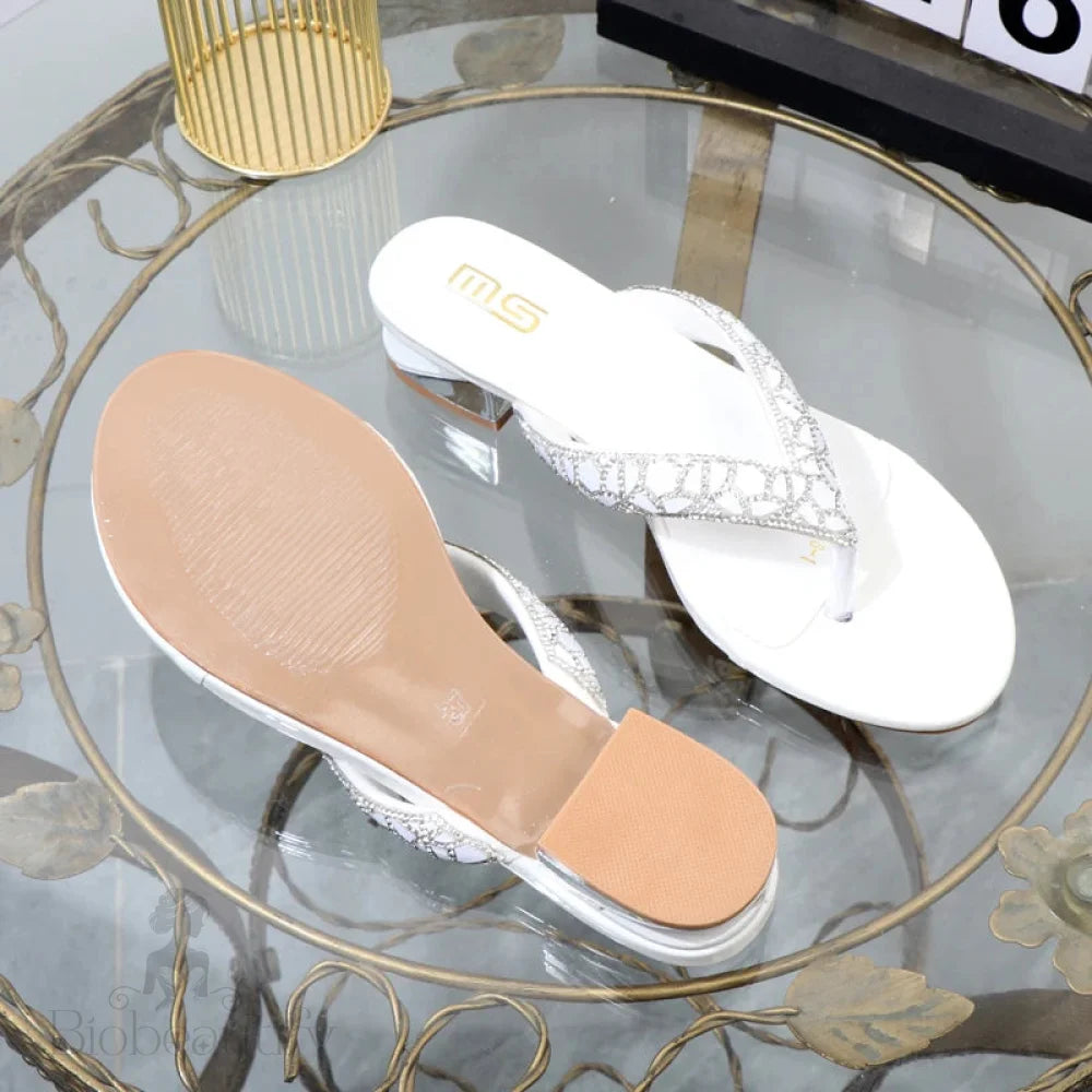 Clip Toe Low Heel Rhinestone Women’s Slippers For Summer Wear