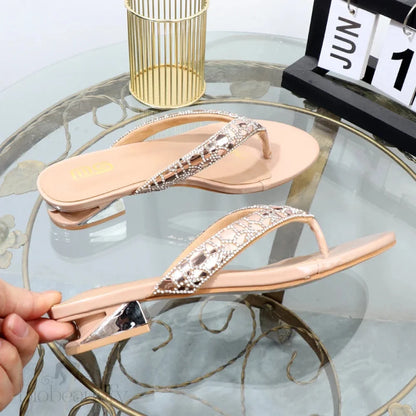 Clip Toe Low Heel Rhinestone Women’s Slippers For Summer Wear