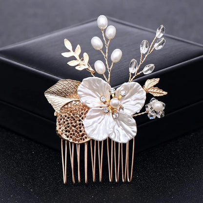 Wedding Hair Accessories - Pearl and Crystal Bridal Hair Comb - Available in Yellow Gold and Silver