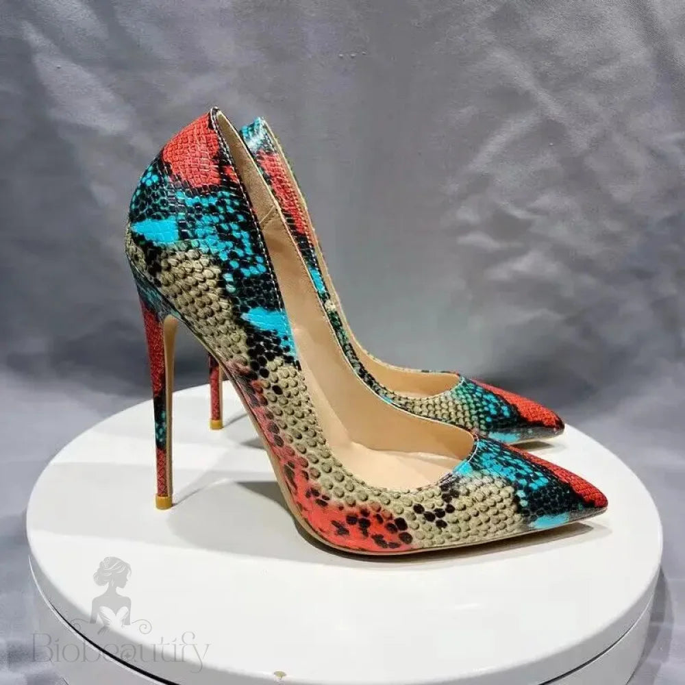 Colorful Alligator Leather Stilettos With 12Cm High Heels / 34