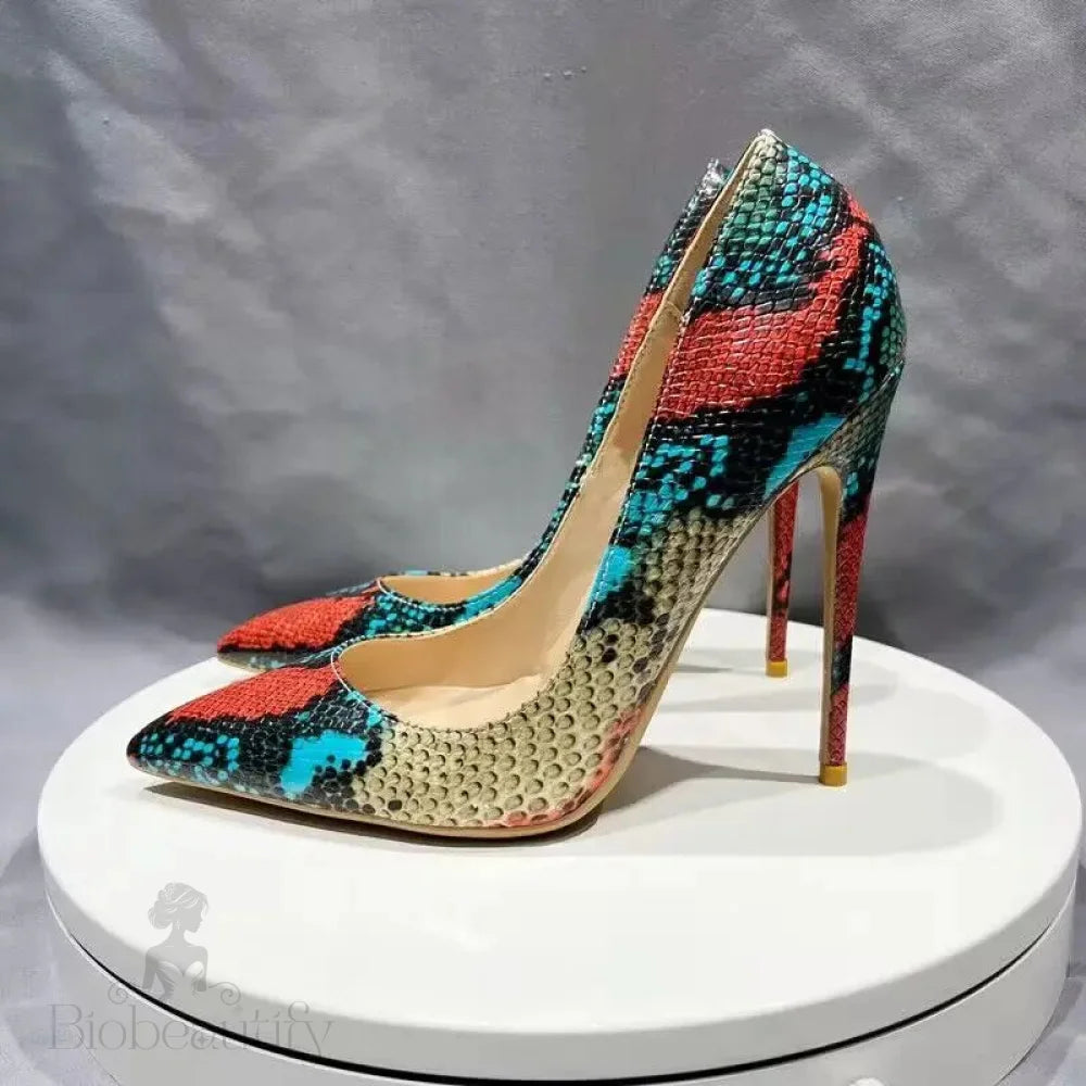 Colorful Alligator Leather Stilettos With 12Cm High Heels / 35