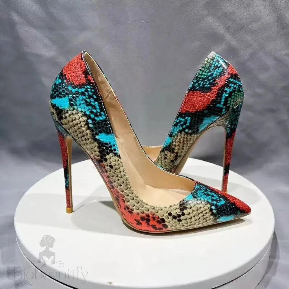 Colorful Alligator Leather Stilettos With 12Cm High Heels / 36