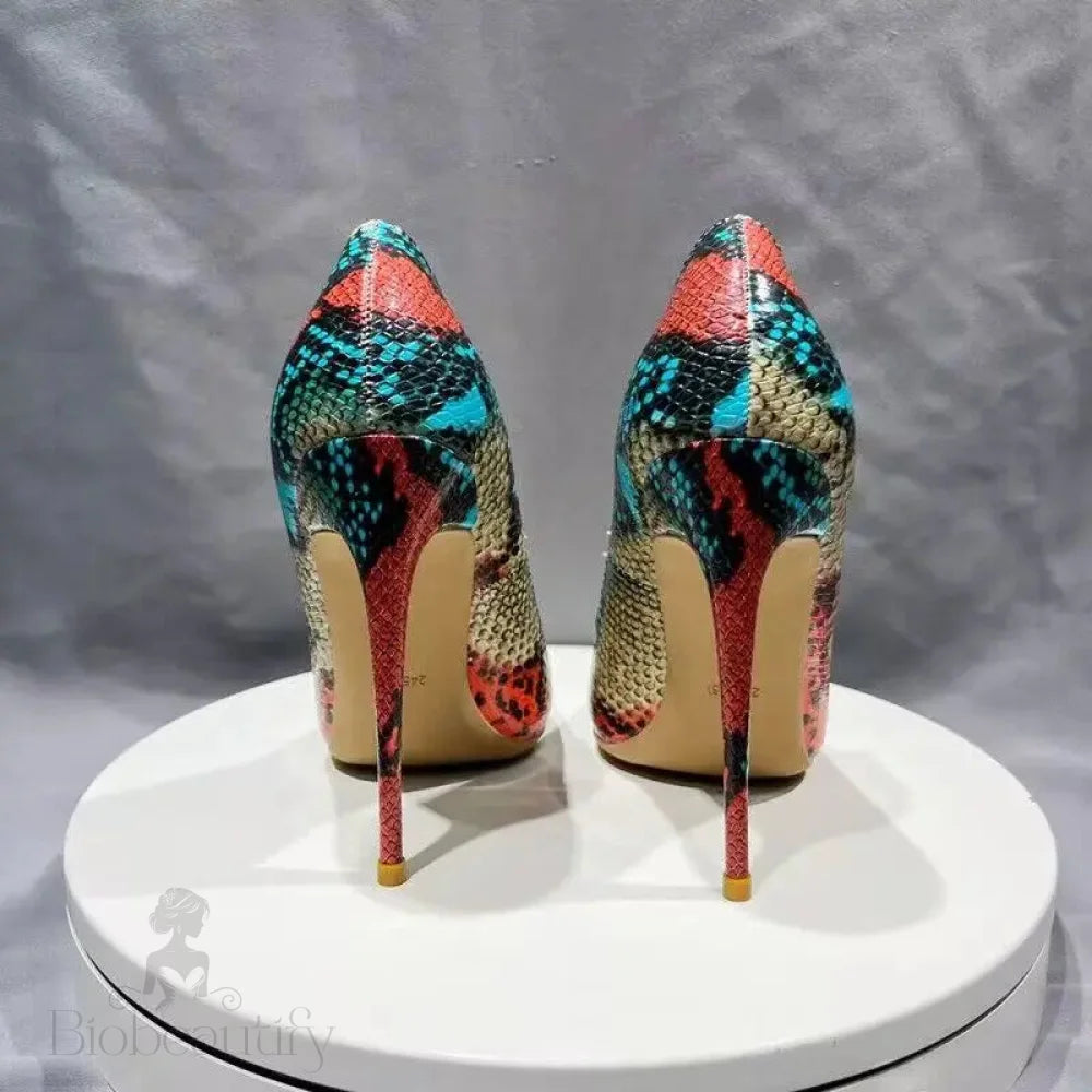 Colorful Alligator Leather Stilettos With 12Cm High Heels / 37