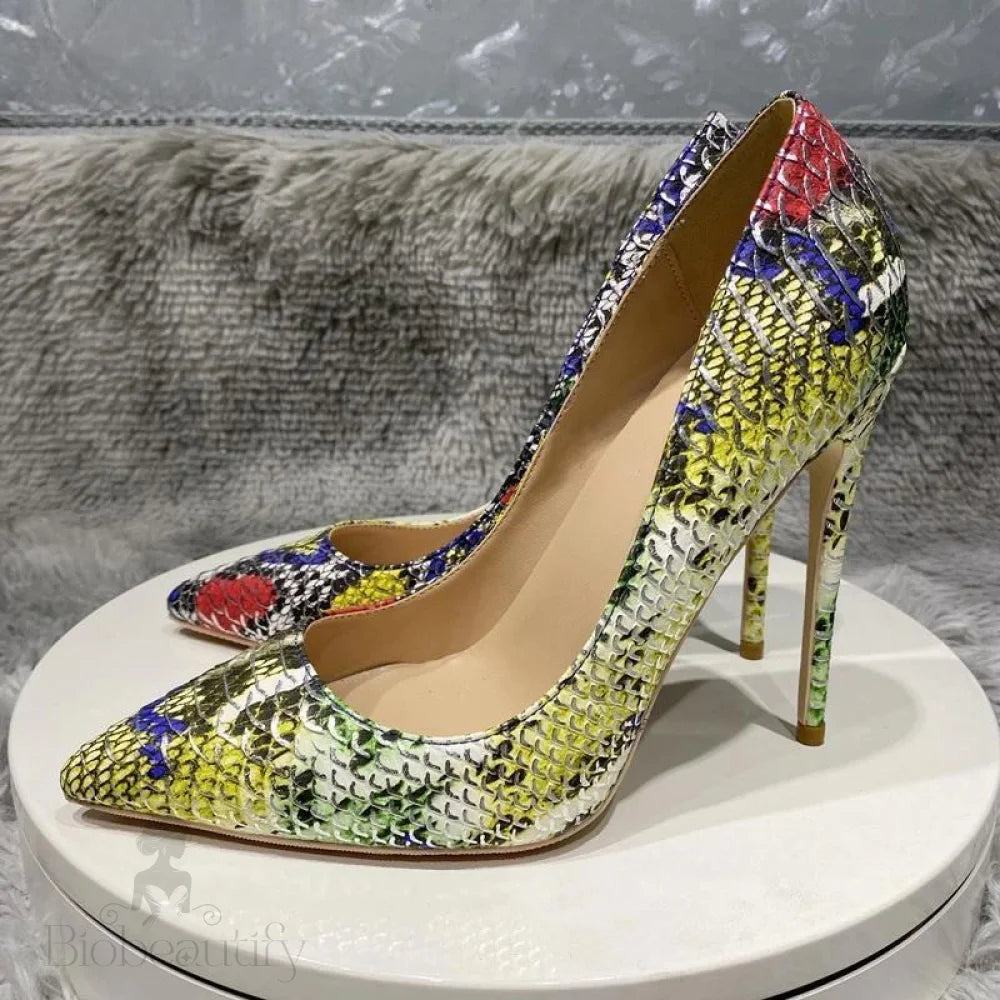 Colorful Crocodile Effect Women Pointy Toe High Heels