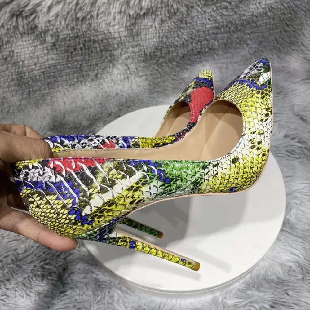 Colorful Crocodile Effect Women Pointy Toe High Heels