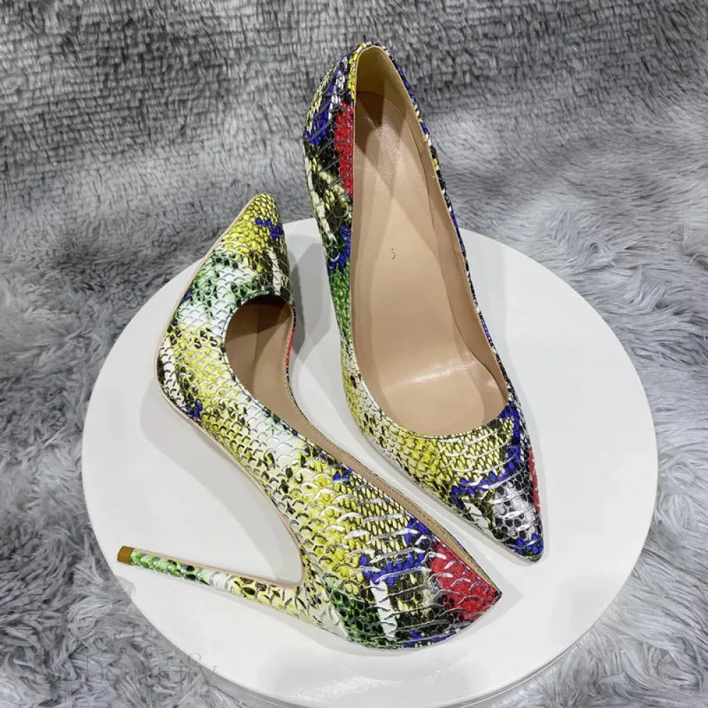 Colorful Crocodile Effect Women Pointy Toe High Heels