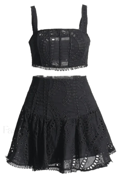 Cora Crop Top Charming + Skirt Set S / Black