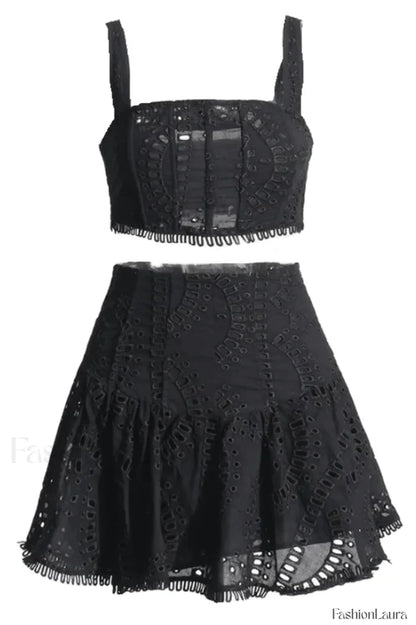 Cora Crop Top Charming + Skirt Set S / Black