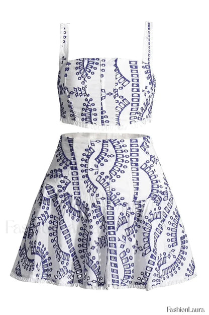 Cora Crop Top Charming + Skirt Set S / Blue White