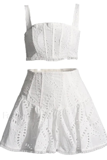 Cora Crop Top Charming + Skirt Set S / White