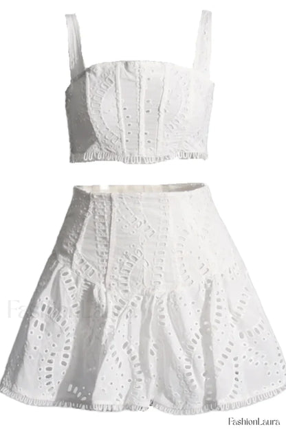 Cora Crop Top Charming + Skirt Set S / White