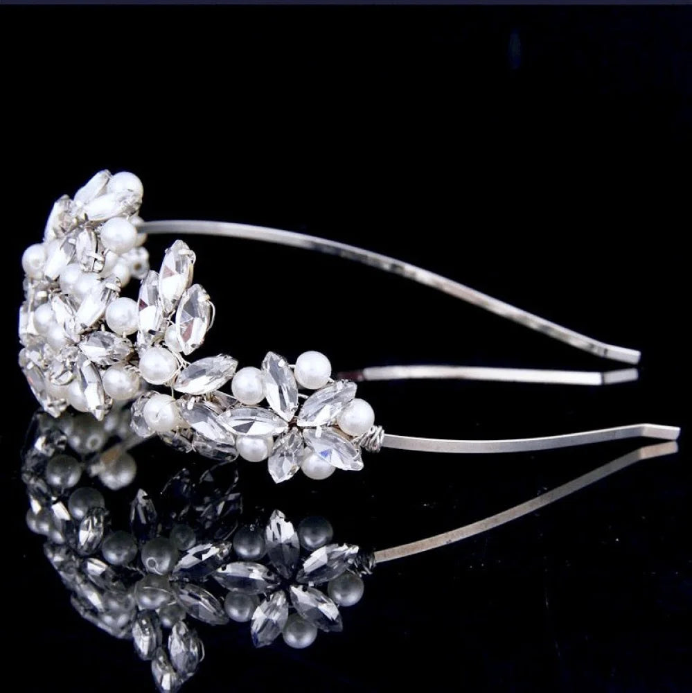 Cornelia Silver Pearl Crystal Bridal Side Headband