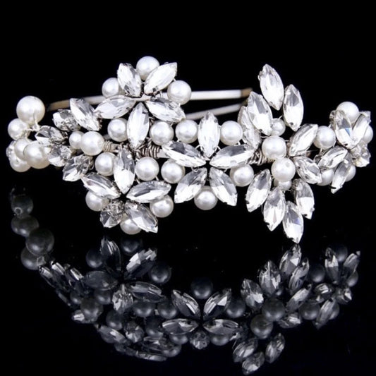 Cornelia Silver Pearl Crystal Bridal Side Headband