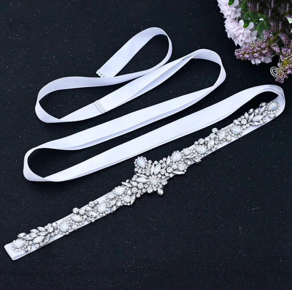 Corsica Swarovski Opal Bridal Sash/Belt