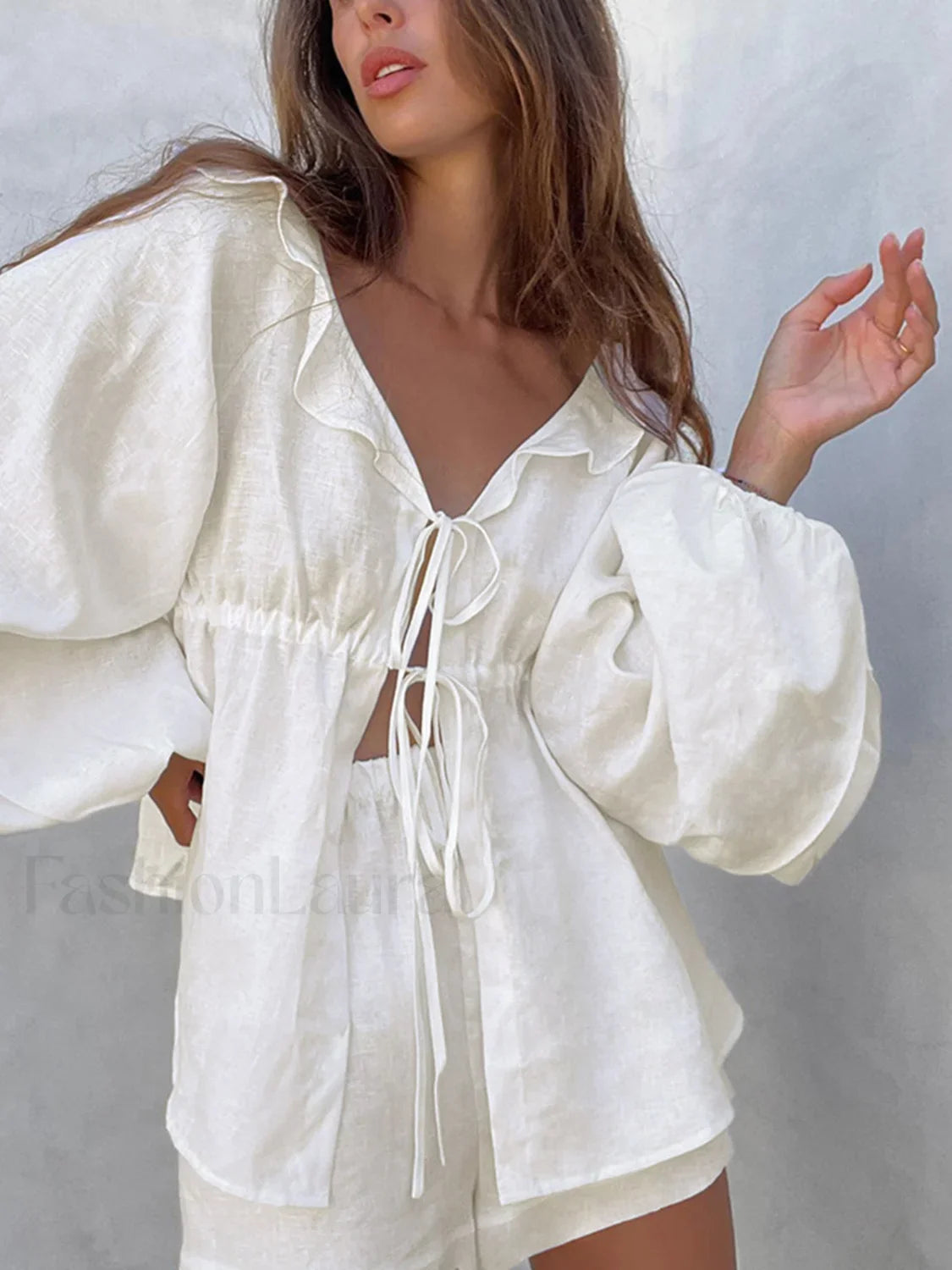 Cotton & Linen Cowgirl Melody Two Piece Shorts Set White / XS Short Sets