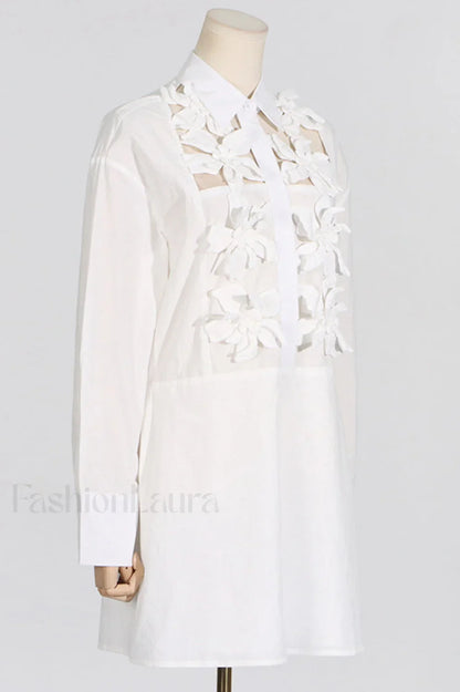 Cotton Poplin 3D Charming Flower Short Dress