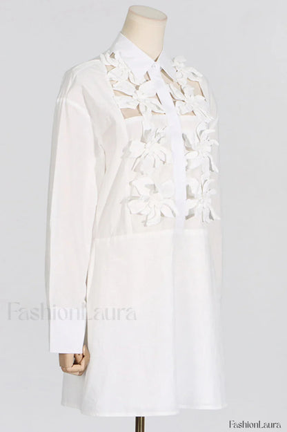 Cotton Poplin 3D Charming Flower Short Dress