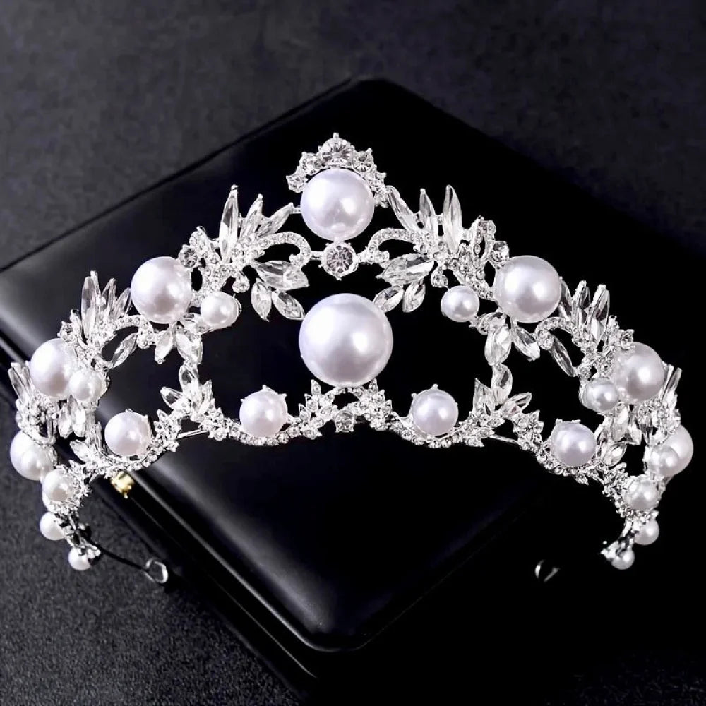 Courtney Silver Pearl Crystal Bridal Tiara