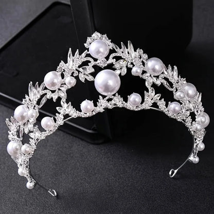 Courtney Silver Pearl Crystal Bridal Tiara