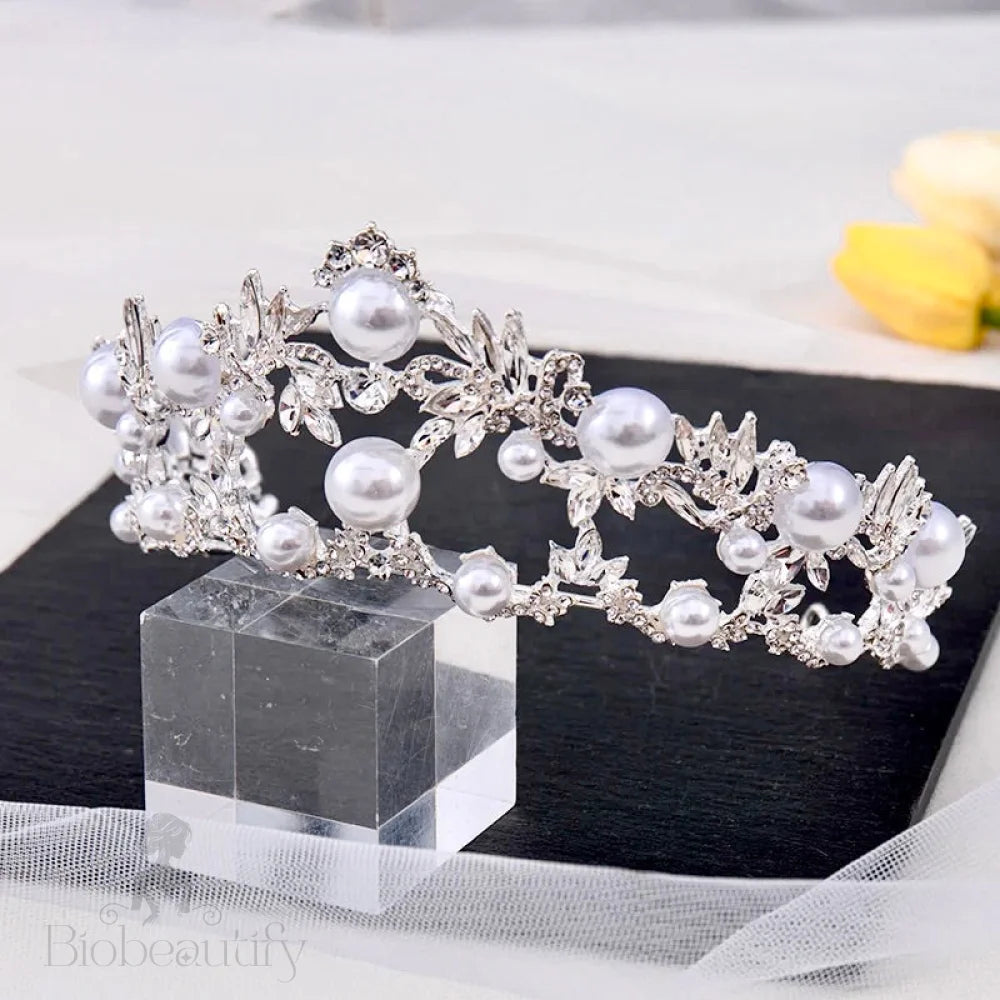 Courtney Silver Pearl Crystal Bridal Tiara