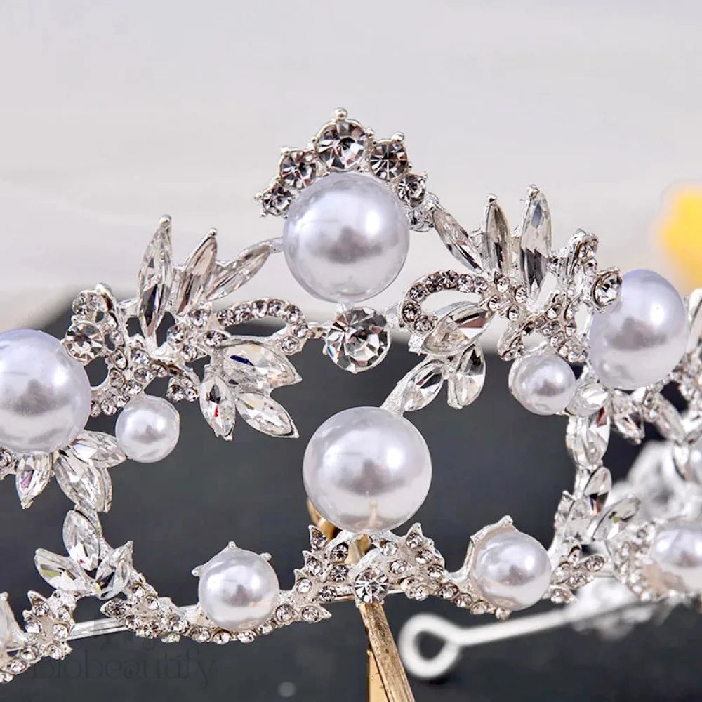 Courtney Silver Pearl Crystal Bridal Tiara