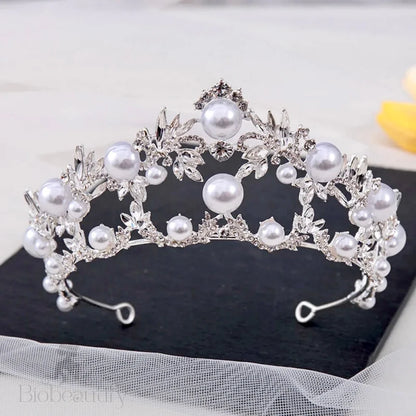 Courtney Silver Pearl Crystal Bridal Tiara