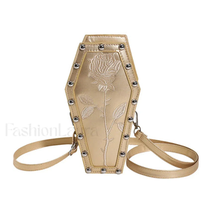 Creative PU Coffin Shape Embroidery Phone Office Travel Bag