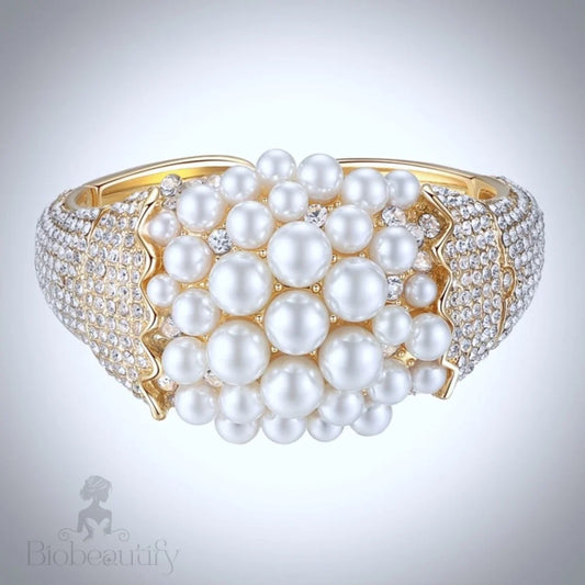 Crisantha Pearl And Cz Gold Bridal Bracelet