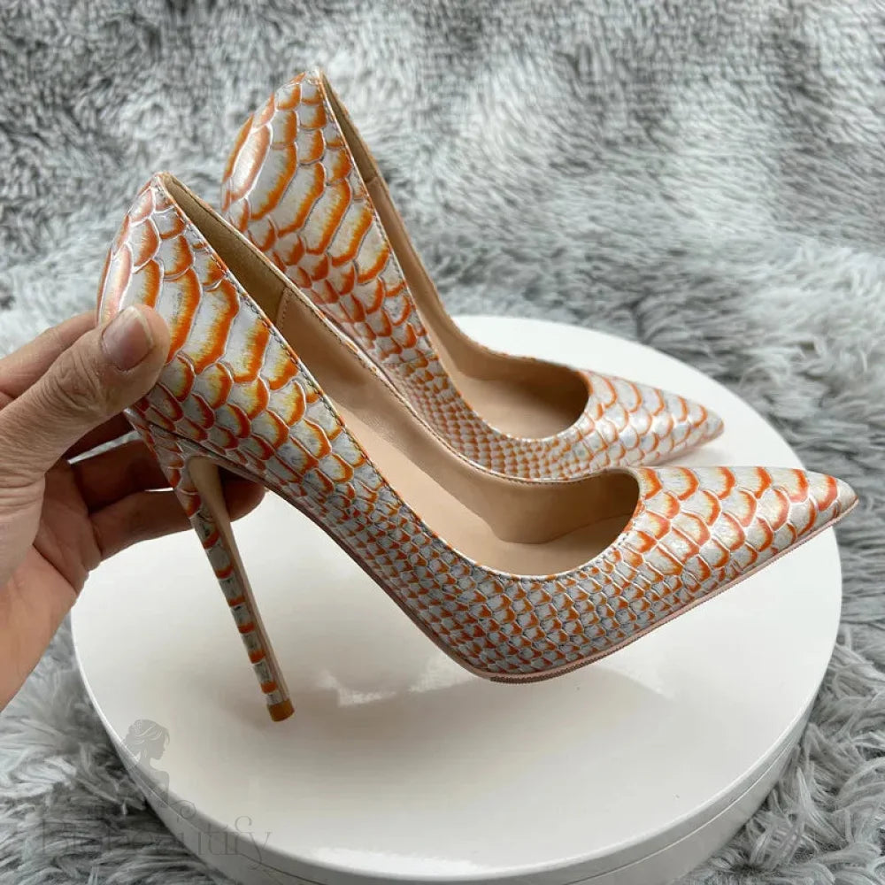 Crocodile Effect Women Pointy Toe High Heel Shoes