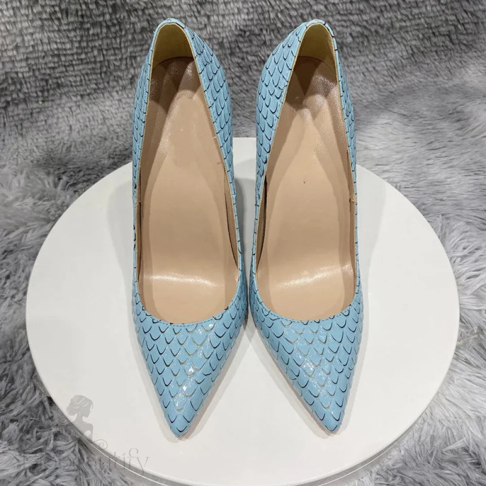 Crocodile Effect Women Pointy Toe Slip On High Heel Stiletto Pumps