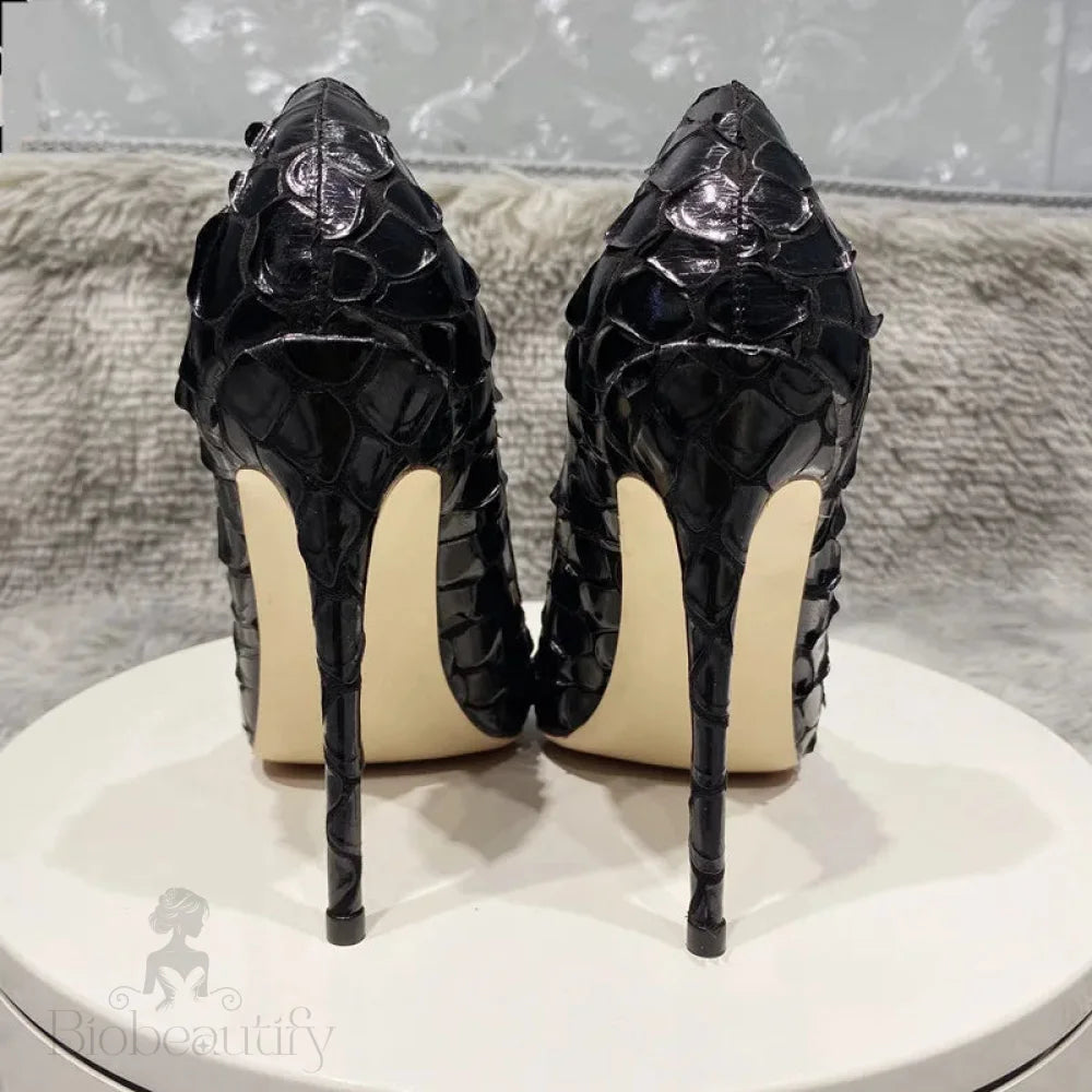 Crocodile-Effect Women Sexy Pointy Toe Stiletto Pumps