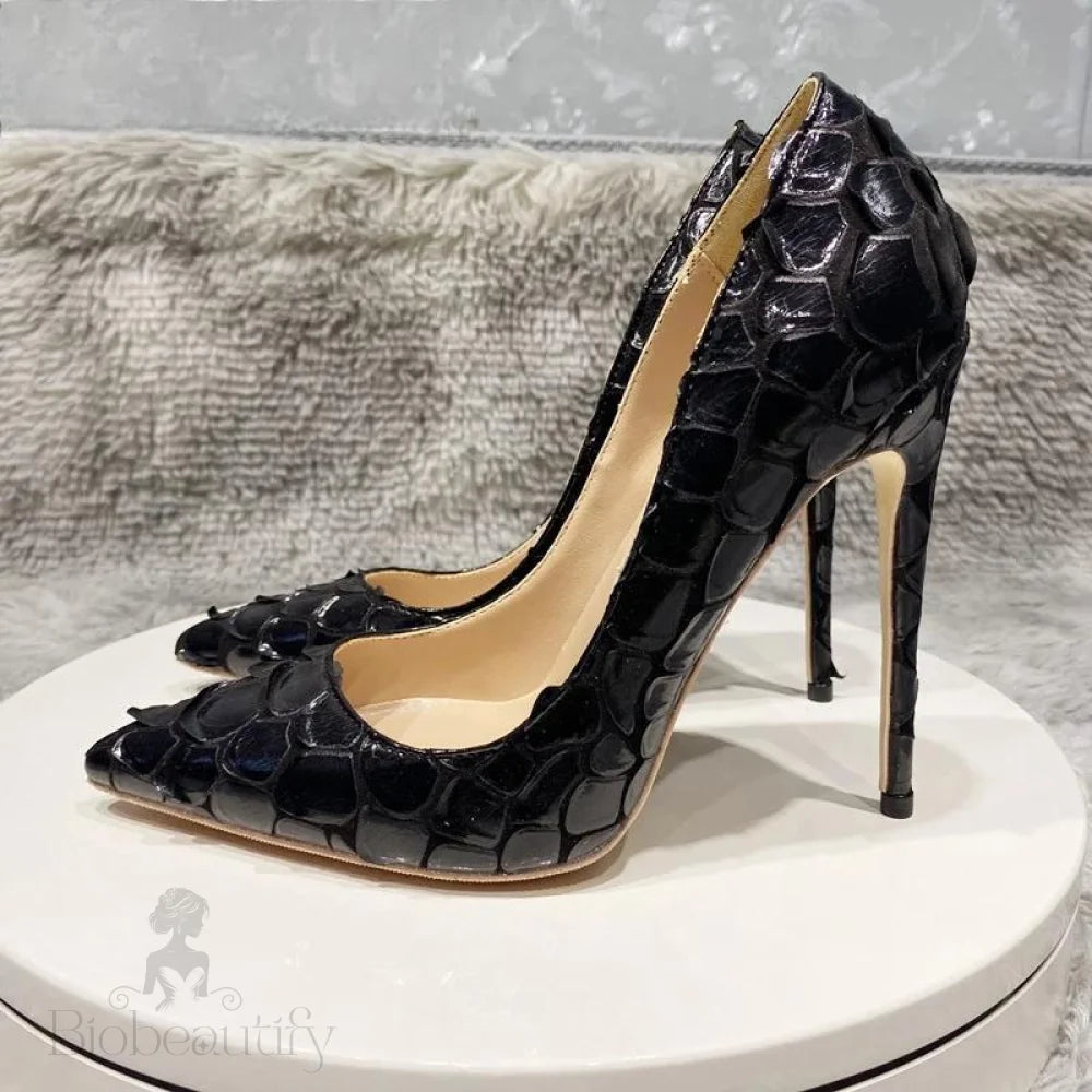 Crocodile-Effect Women Sexy Pointy Toe Stiletto Pumps