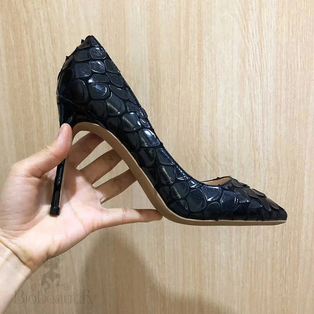 Crocodile-Effect Women Sexy Pointy Toe Stiletto Pumps