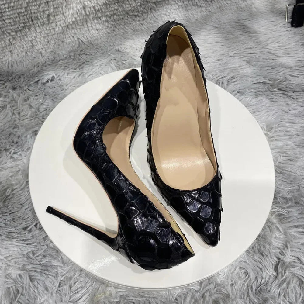 Crocodile-Effect Women Sexy Pointy Toe Stiletto Pumps